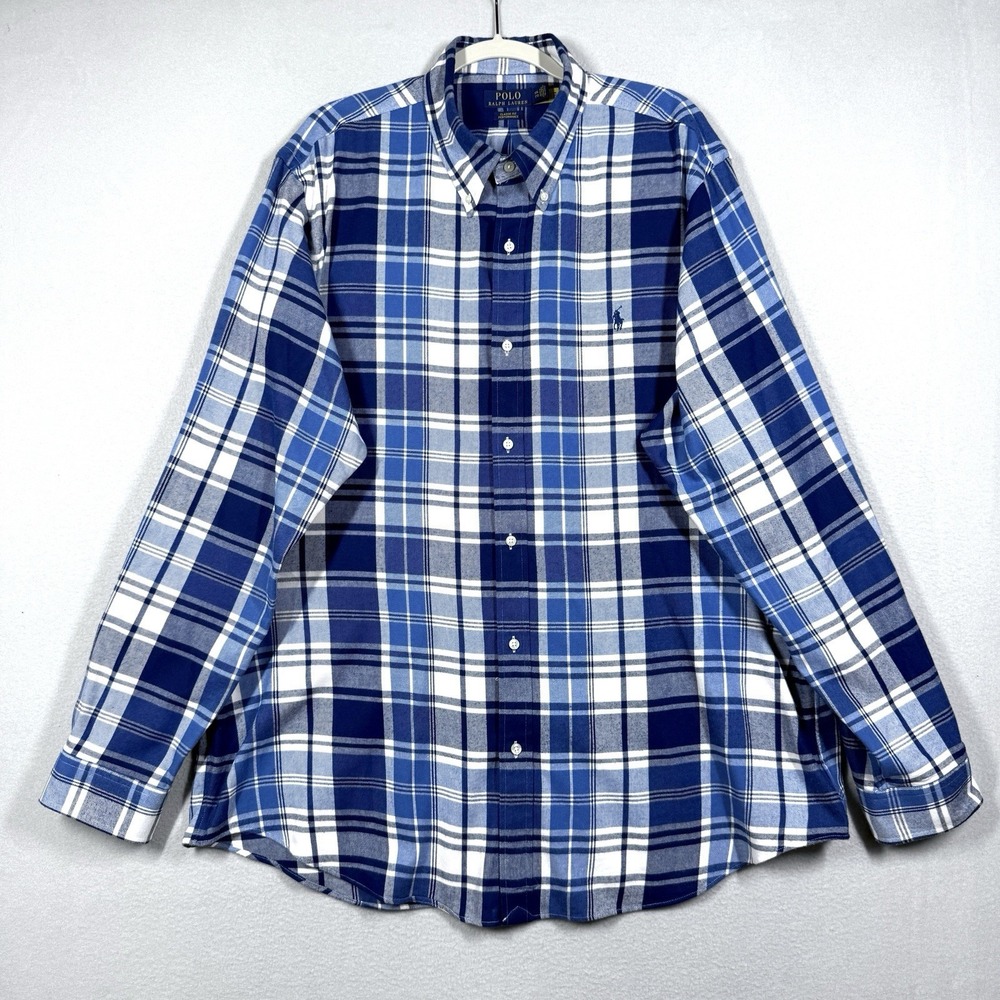 Polo Ralph Lauren Shirt Mens XXL Classic Fit Performance Plaid Flannel Pony Logo